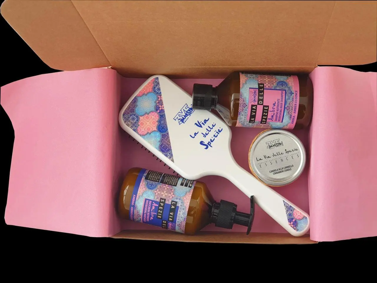 3ME LA VIA DELLE SPEZIE AMBRA KIT ( shampoo + mask + brush + candle )