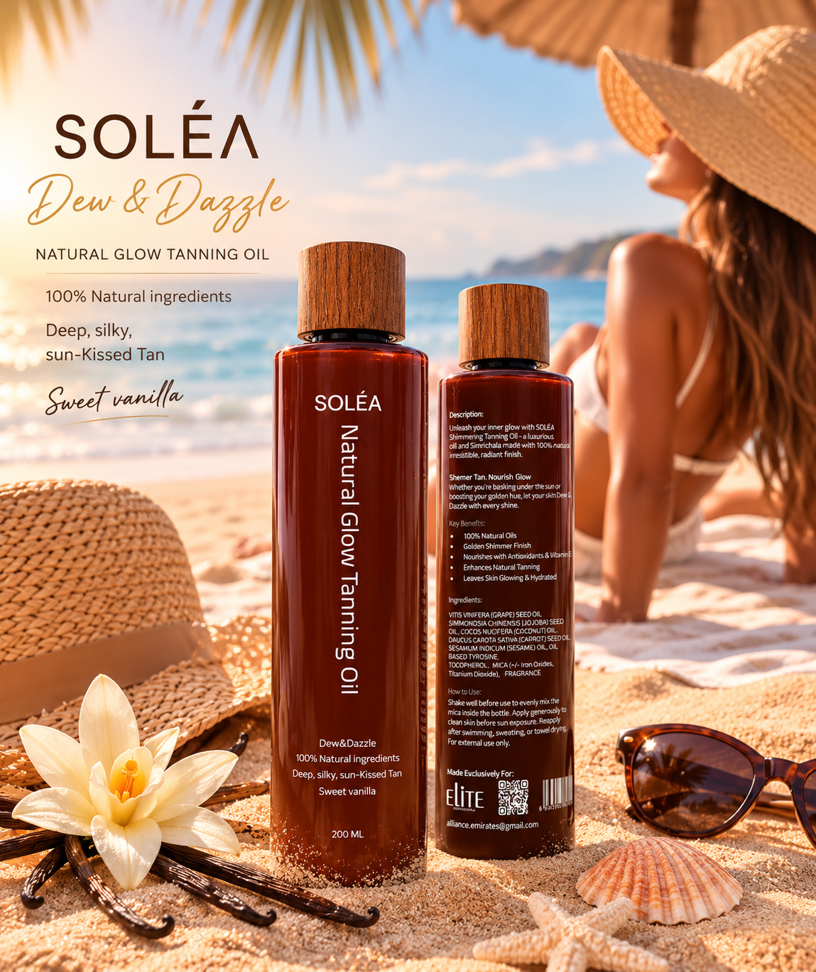 Solea Natural Tanning Oil-Dew & Dazzle Sweet Vanilla 200 ml