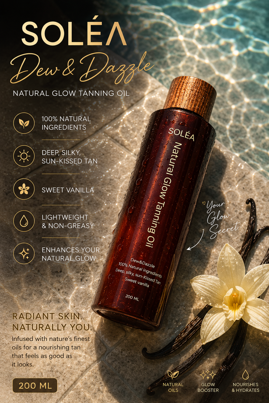 Solea Natural Tanning Oil-Dew & Dazzle Sweet Vanilla 200 ml - Image 2