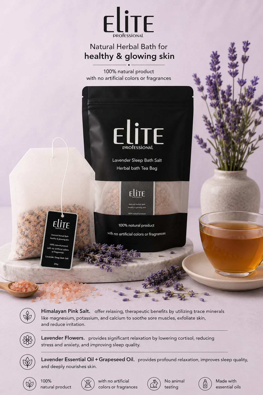Elite Professional Lavender Sleep Bath Salt ( Herbal Bath Tea bag ) 250g